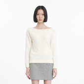 CURETTY 纯色一字领露肩简约百搭马海毛针织衫 毛衣