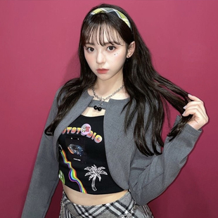 创意印花吊带连衣裙女修身 申留真坂本舞白同款 STUDIO CLUT