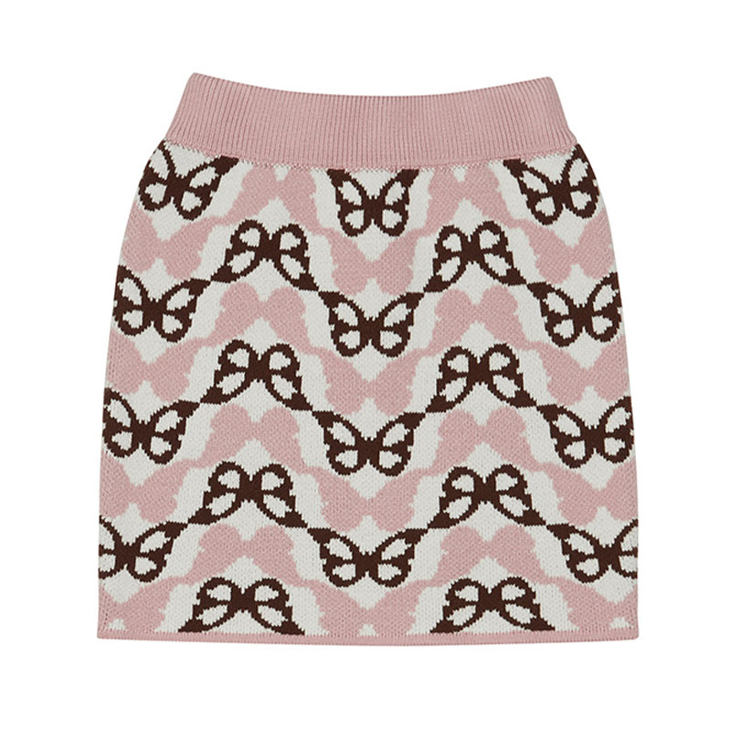 LUVISTRUE 蝴蝶结印花高腰针织半身短裙