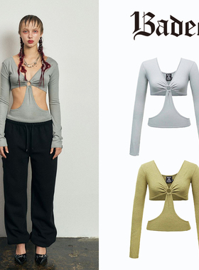 Badee 美式辣妹性感露腰T恤女深v领修身露背紧身上衣