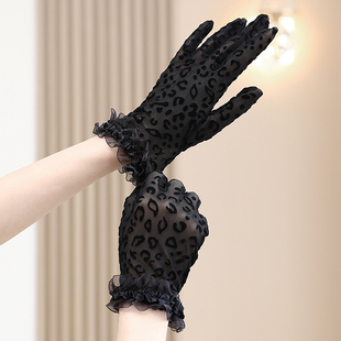 夏季 蕾丝手套开车防紫外线黑色网纱花边跳舞舞蹈礼仪手套 防晒薄款