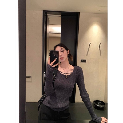 ins纯欲风辣妹秋冬季新款圆领针织打底衫修身显瘦内搭套头上衣女