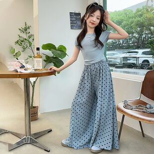 女童短袖阔腿裤儿童新款夏季薄款裙裤大童夏装女孩裤子套装裤裙夏