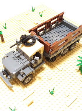 二战军事美式战车模型CCKW353卡车带平板MOC拼插积木益智玩具摆件