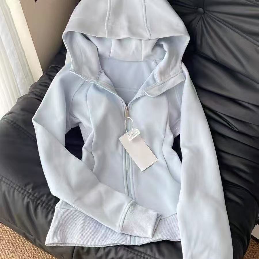 奶蓝色美式运动拉链外套女春秋季爆款修身显瘦连帽开衫卫衣百搭