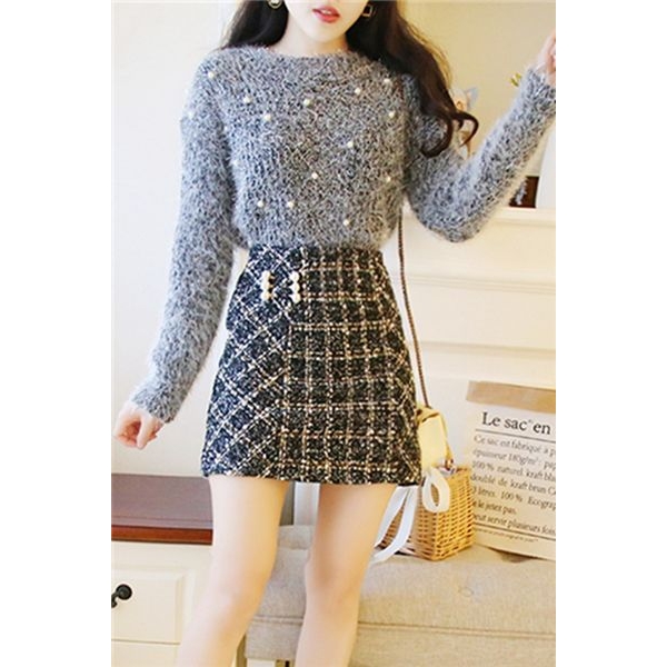 时尚毛衣套装裙女装秋冬季新款气质针织衫毛呢半身裙短裙子两件套