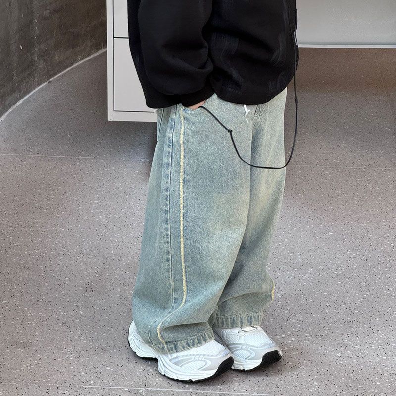 2025春秋季新款韩版男童时尚百搭毛边美式复古牛仔裤儿童长裤潮