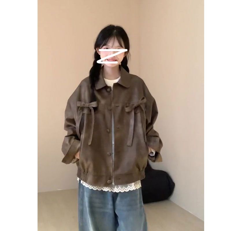 韩系高级感皮衣外套女春秋季小个子宽松外穿又酷又飒风衣夹克上衣