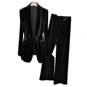 西服高端修身 春秋新款 外套设计感流苏黑色金丝绒女职业时尚 OL大牌