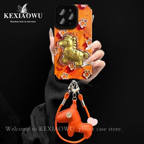 油画小花贴皮壳适用苹果16Pro手机壳新款简约好看iPhone17外壳可爱小马贴件挂绳硅胶防摔苹果17Pro手机套女款