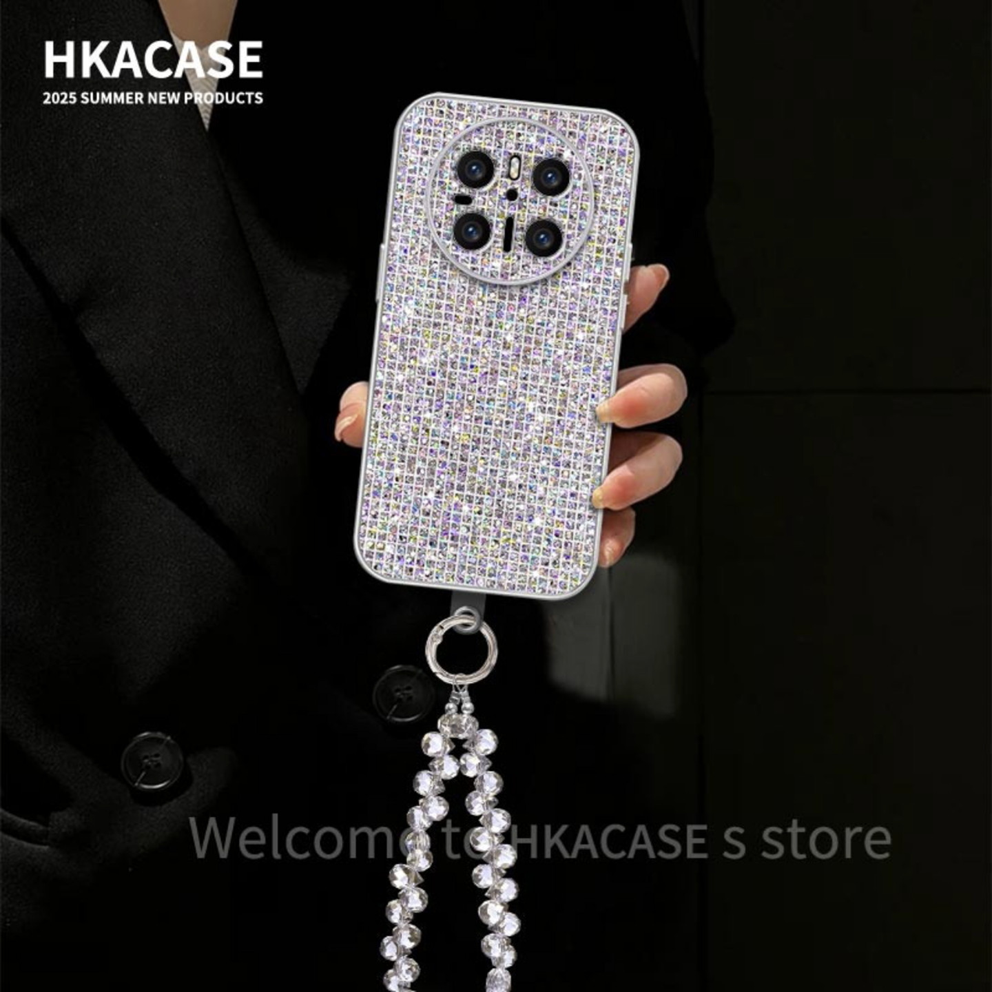 银色闪钻壳适用华为mate70手机壳新款商务简约mate80/mate60外壳全包边硅胶防摔带手链mate70pro保护套女款
