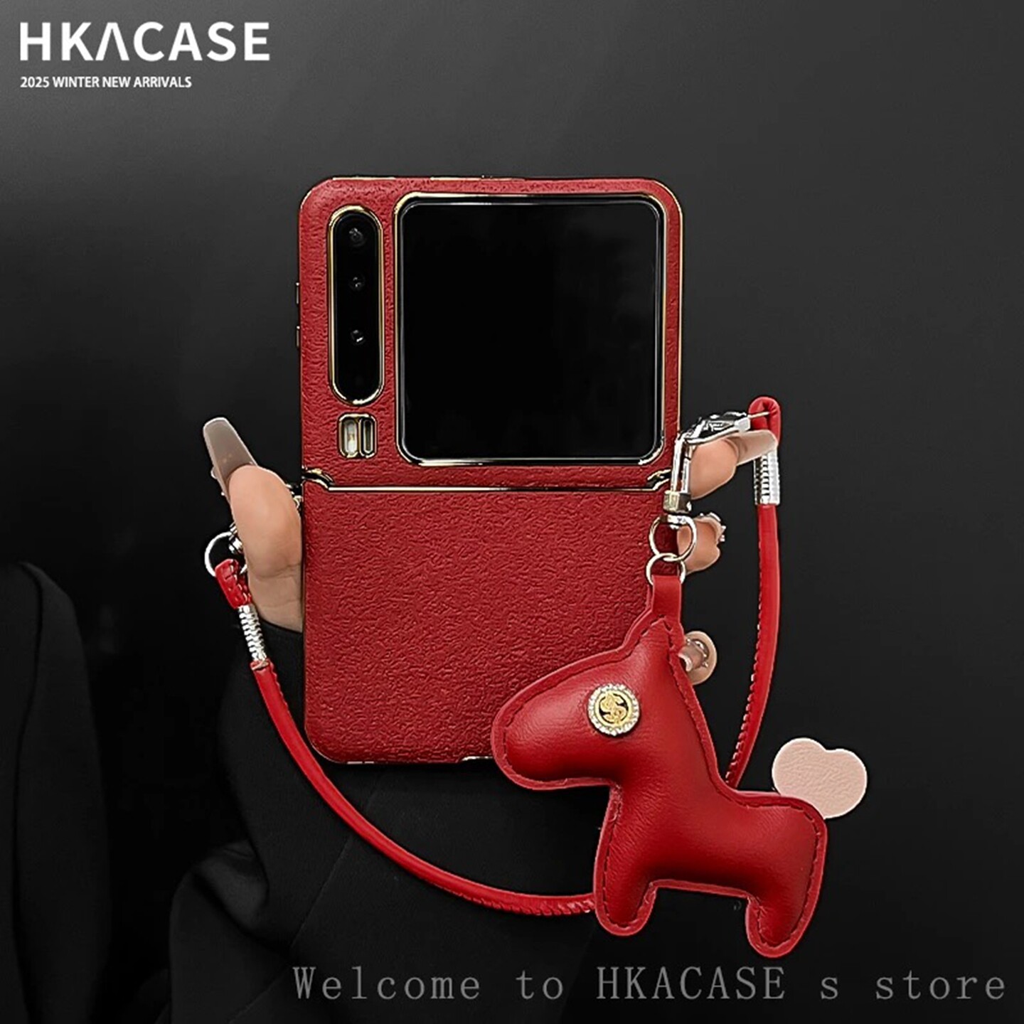 2026红色新年款折叠壳适用华为purax手机壳新款简约pocket2外壳中轴保护小马手绳p50pocket高颜值手机套女款