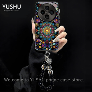 彩蝶曼陀罗电镀玻璃壳适用vivoy500手机壳简约高颜值y600pro/y500pro外壳复古国潮硬壳带手链y300保护套女款