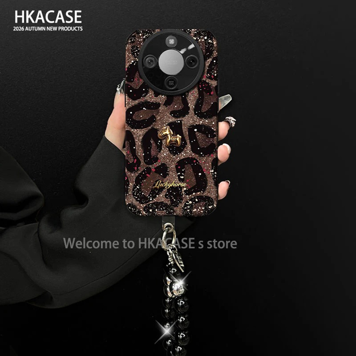 豹纹小马贴皮壳适用荣耀x70手机壳新款简约好看荣耀500/300外壳挂绳硅胶防摔带手链荣耀500Pro手机套女款