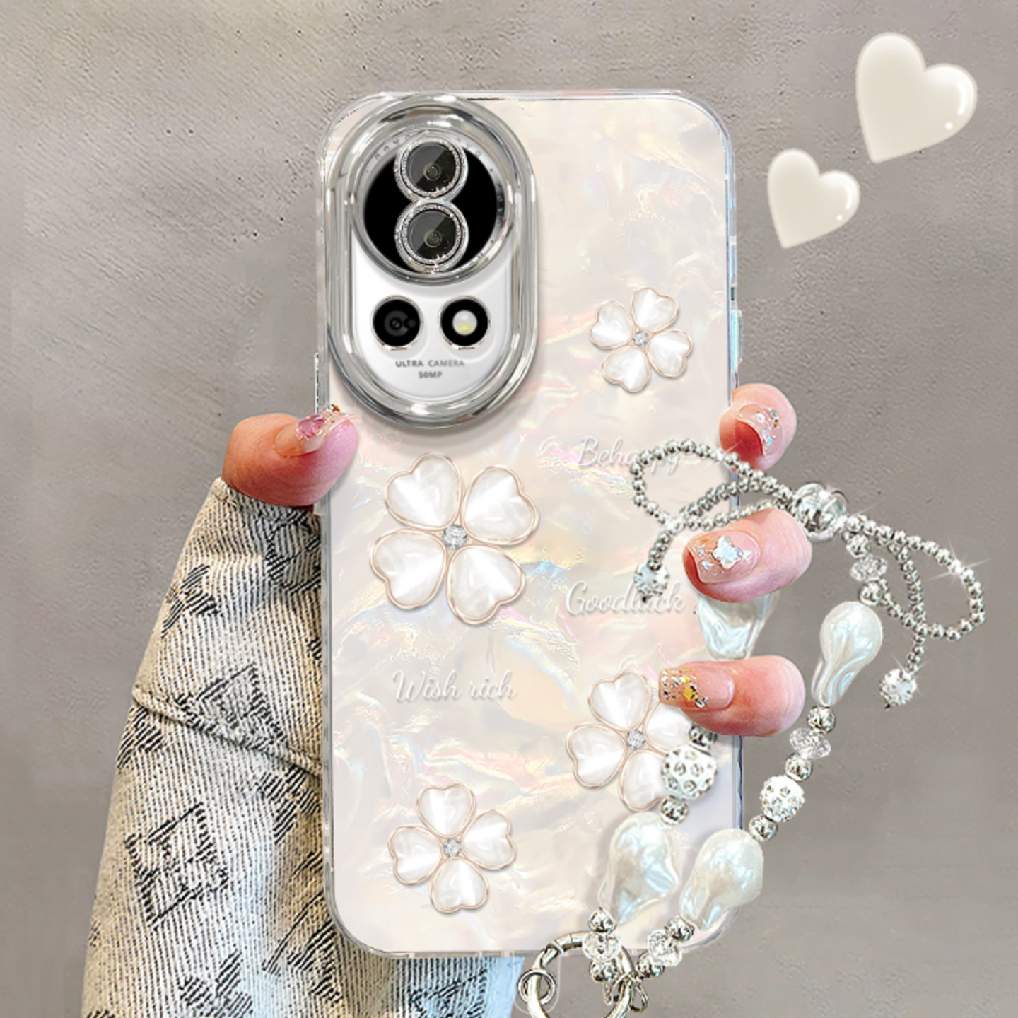 幸运四叶草贝壳纹适用华为nova12Pro手机壳新款简约nova14外壳硅胶nova13带手链防摔镜头膜nova13手机套女款