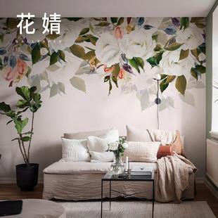北欧玫瑰花墙纸轻奢客厅电视背景墙壁纸无缝卧室婚房墙布定制壁画
