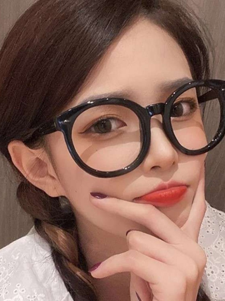 ins风大脸显瘦大黑框无度数平光眼镜女防蓝光高清生日眼镜圆框架
