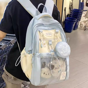 书包初中女生带痛层蓝色高颜值双肩痛包二次元ins风大容量小学生2025新款双肩包可爱超轻初中生学院风黑耐脏