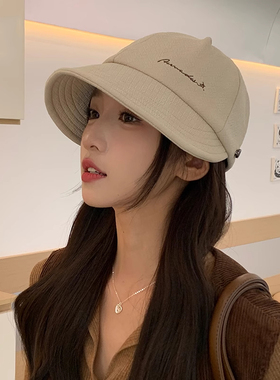 鸭舌帽子女秋冬新款百搭简约盆帽显脸小韩版休闲渔夫帽