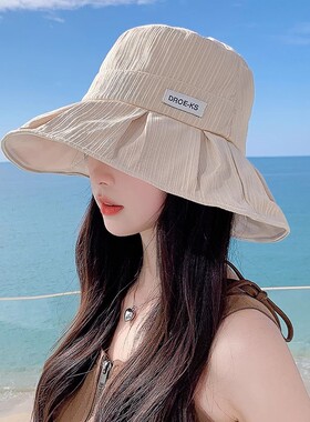 帽子女夏季渔夫帽大头围太阳帽户外遮阳帽防紫外线防晒帽大檐春秋