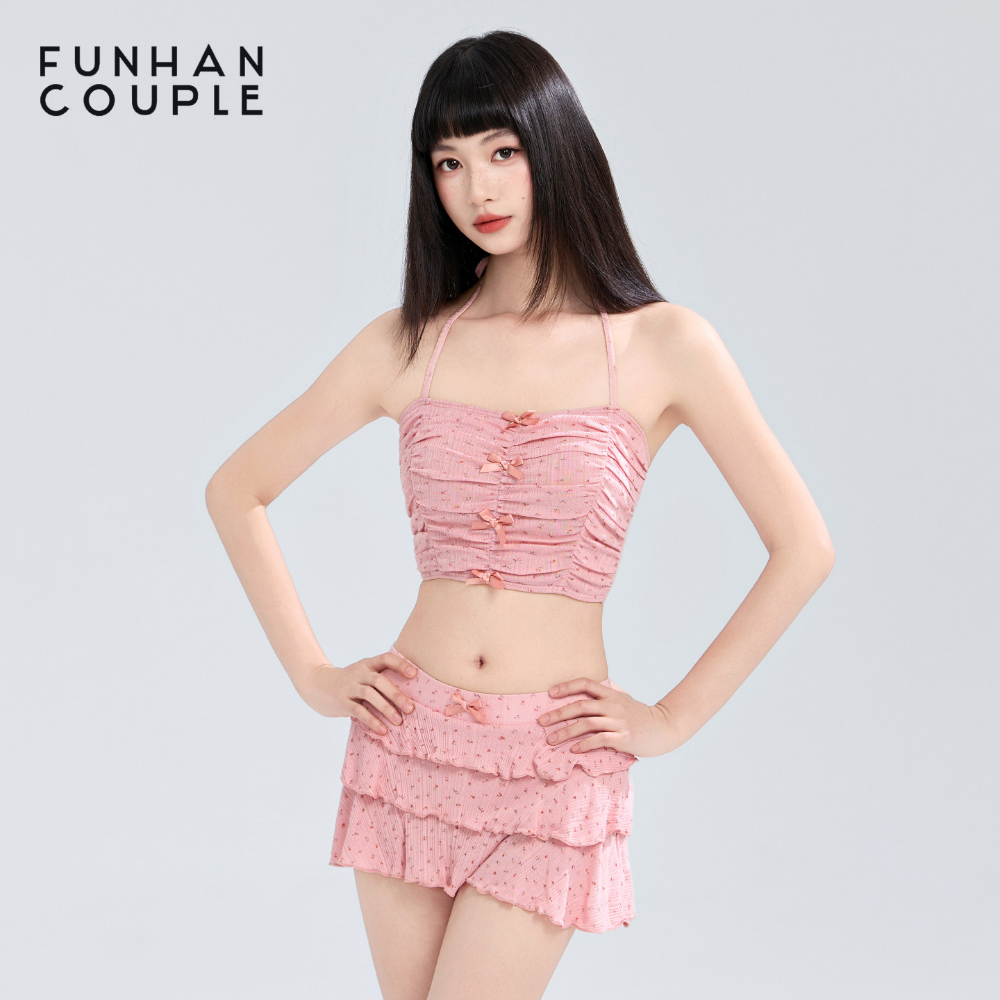 Funhancouple泳衣女泡温泉海边度假分体裙式纯欲2026新款性感抹胸