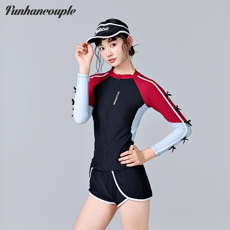 Funhancouple泳衣女分体长袖长裤防晒速干冲浪服浮潜漂流学生保守