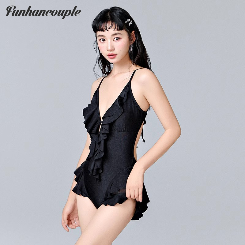 Funhancouple游泳衣女2025新款夏季连体显瘦日系纯欲复古性感泳装