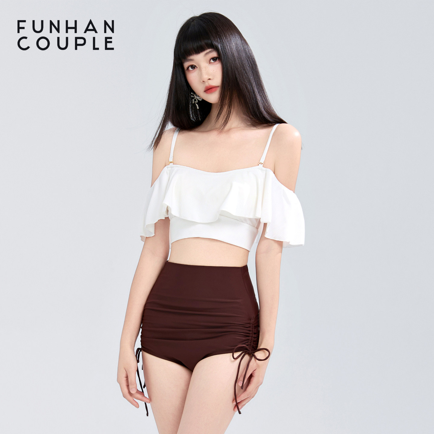 Funhancouple泳衣女2026新款学生分体抹胸高腰保守显瘦高级感泳装