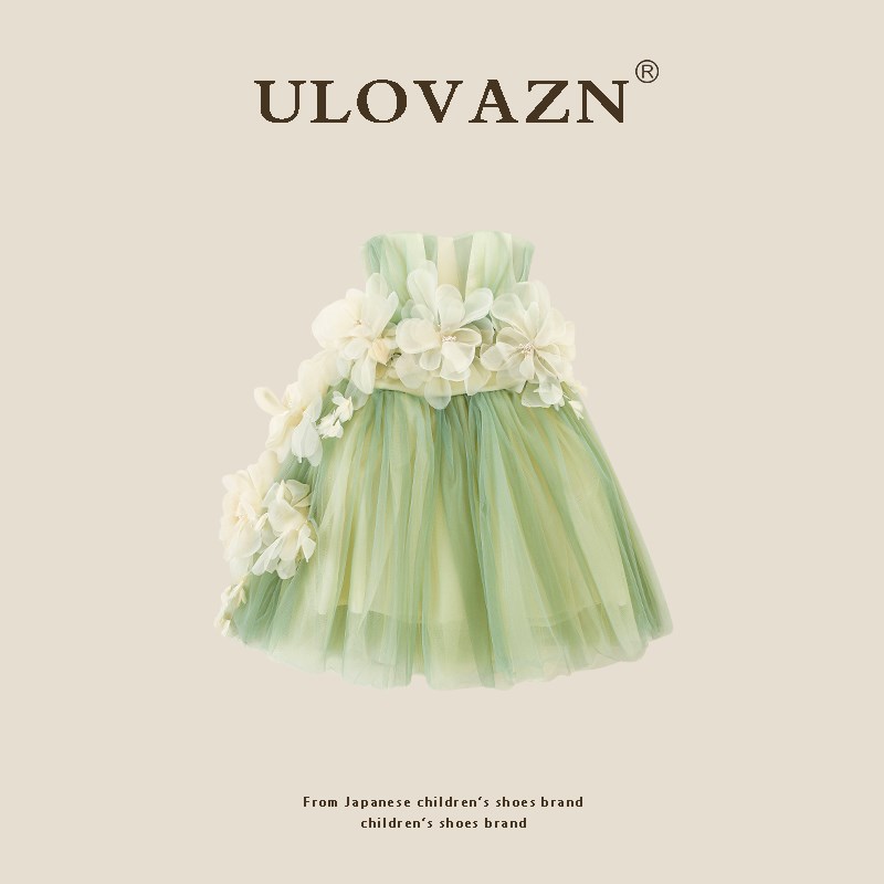 日本Ulovazn童装~女童连衣裙夏款洋气可爱宝宝立体花朵公主裙百搭