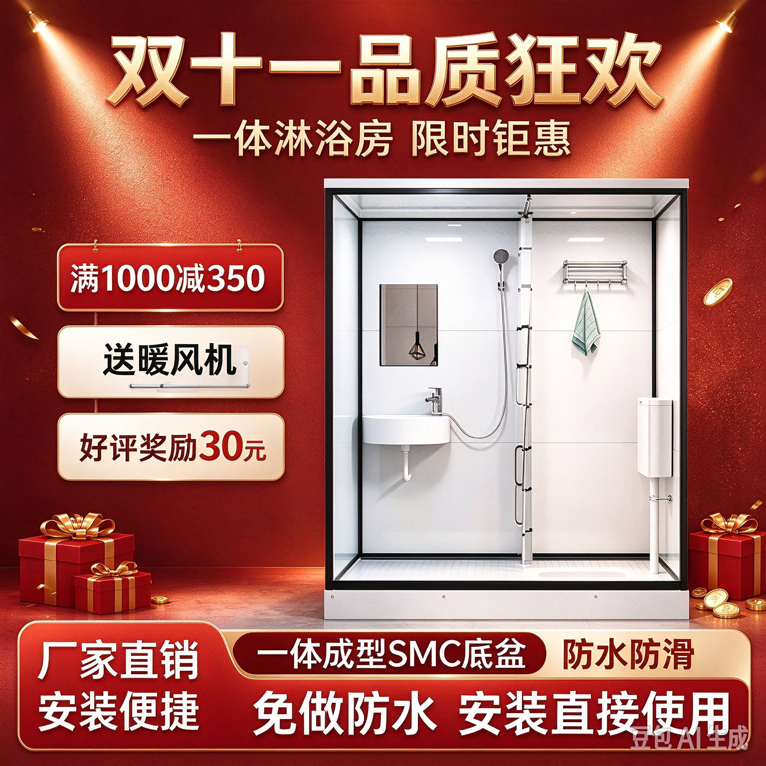 整体淋浴房一体式卫生间家用农村厕所卫浴洗澡间集成浴室马桶