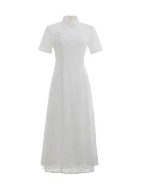 夏季中国风白色长款旗袍茶服日常