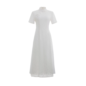 夏季中国风白色长款旗袍茶服日常