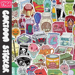 50张恐怖Zombie 饰贴画 Food僵尸食品贴纸DIY手账水杯手机壳防水装