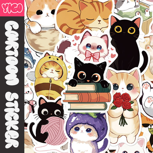 50张卡通可爱猫咪贴纸装饰手机壳笔记本电脑手账水杯diy防水贴画