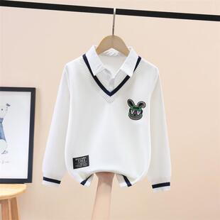 女童卫衣秋冬季新款儿童洋气一体绒女孩衬衣领上衣加绒加厚保暖