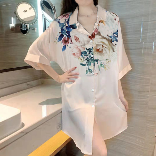 网红爆款睡衣女夏季高级短袖短裤年轻冰丝开衫衬衫睡裙套装家居服