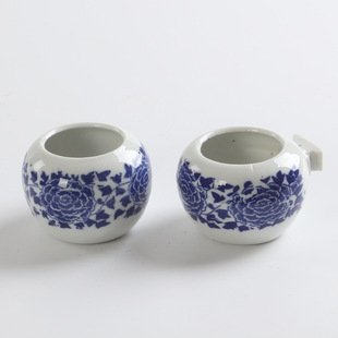 绣眼瓷碗鸟食杯个百灵鸟食碗食罐带虫杯喂食器青花瓷碗百灵用