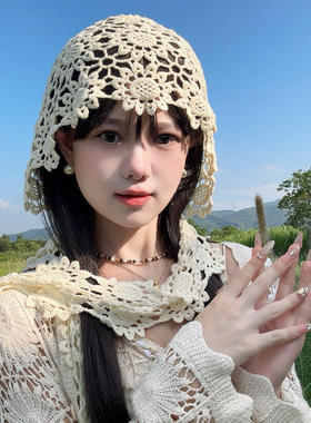 新款钩花蕾丝针织帽镂空披肩