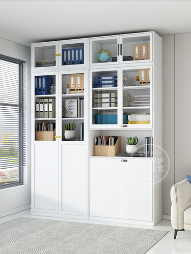 办公玻璃门文件柜800宽铁书柜钢防尘存储信息文件存储柜