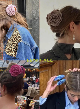 Caro同款干枯玫瑰花朵抓夹女气质鲨鱼夹ins网红博主发夹秋冬新款