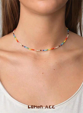 丹麦小众anni lu同款手工串珠项链珍珠天然石彩色进口米珠锁骨链