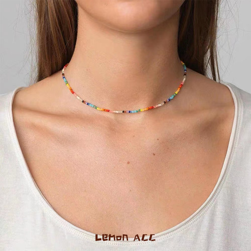 Anniu同款彩色天然石珍珠项链女