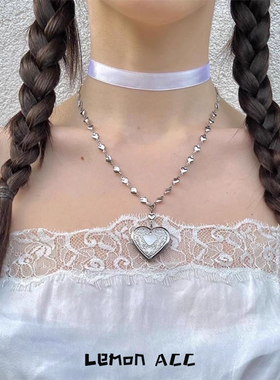 韩国ins小众别致爱心雕花项链翻盖辣妹复古甜美锁骨链女