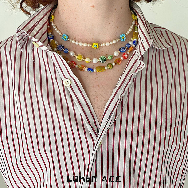 博主同款彩色琉璃小花项链