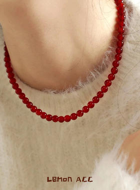 红玛瑙项链2025年爆款毛衣链配饰女秋冬红色新中式锁骨链新年高级