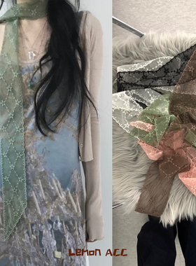 复古小众酒窝小卷同款y2k刺绣星星围巾女可爱细版丝巾千禧辣妹