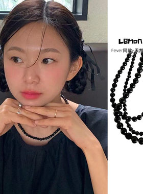 Lemon韩代fever同款经典百搭天然黑玛瑙串珠项链小众高级感锁骨链