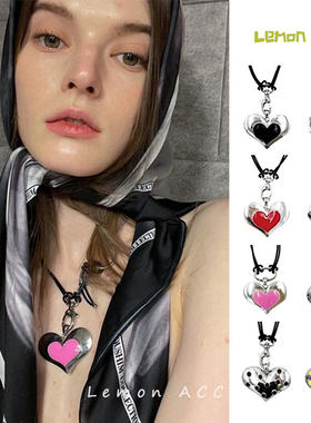 Lemon定制megkim小众设计感ins金属大爱心项链朋克混搭颈链毛衣链