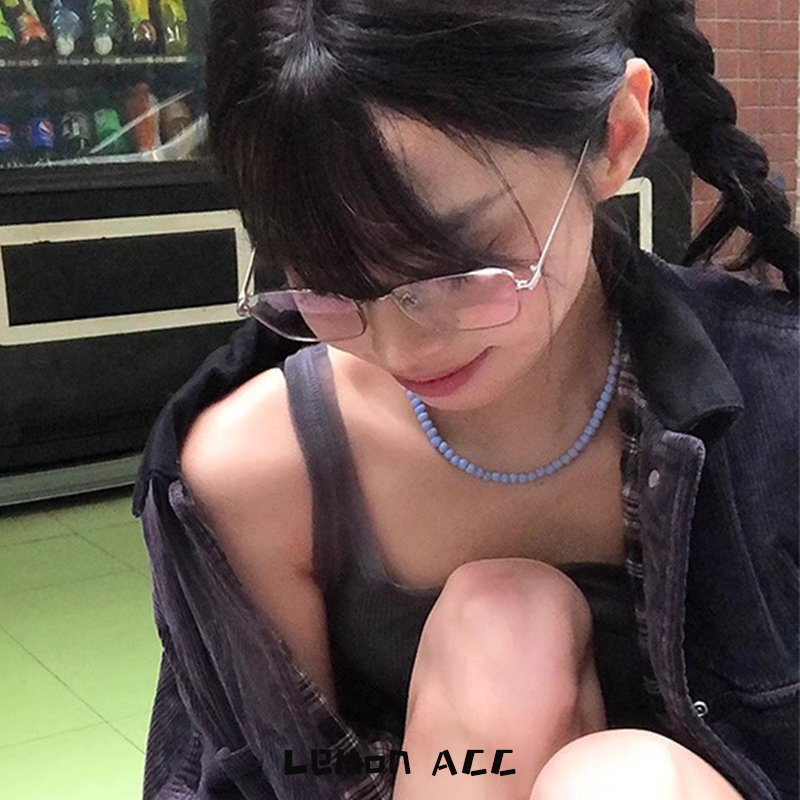 ins简约蓝色亚克力串珠项链