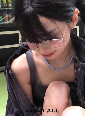 ins小众设计奶蓝色串珠项链女韩系简约气质轻奢diy圆珠颈链锁骨链